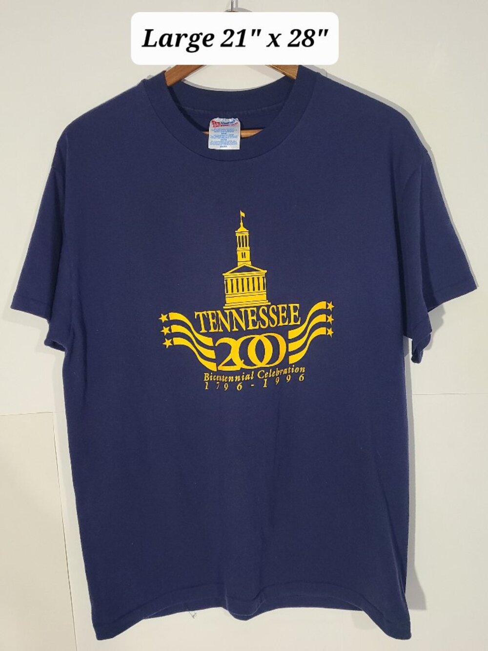 Vintage 1996 Tennessee 200th Anniversary Blue Large T-Shirt Single Stitch